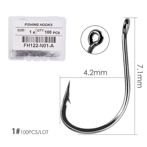 100 Hameçons Offset ADNEWX - 5 Tailles, Acier Carbone Barbelés Avec Boîte - Pêche Carpe