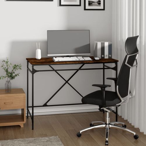 Vidaxl Bureau Chêne Fumé 100x50x75 Cm Bois D'ingénierie Et Fer