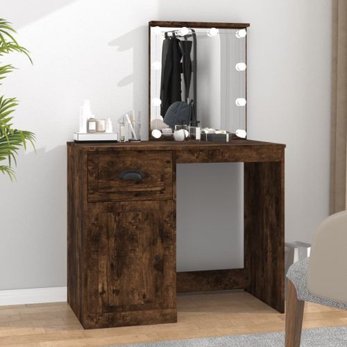 Vidaxl Coiffeuse Avec Led Chêne Fumé 90x50x132,5 Cm Bois D'ingénierie