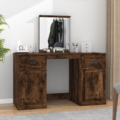 Vidaxl Coiffeuse Avec Miroir Chêne Fumé 130x50x132,5 Cm