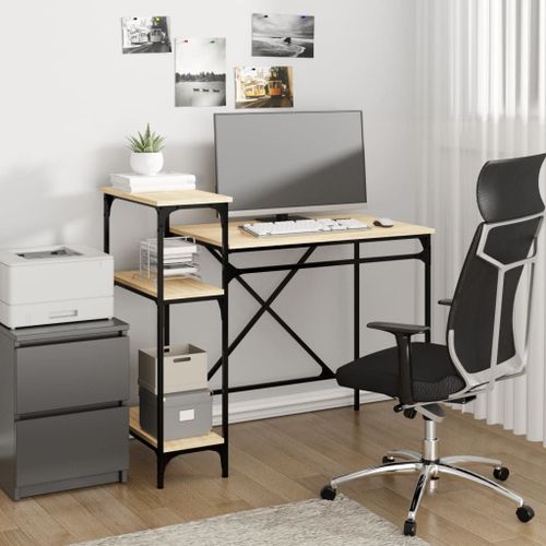 Vidaxl Bureau Avec Étagères Chêne 105x50x90cm Bois D'ingénierie Et Fer