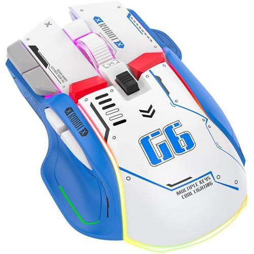 G6 Souris de Jeu sans Fil,Souris Bluetooth,Connexion 3 Modes,Conception de Style Mecha,12 Touches,11 éclairage RVB,5 DPI Réglables,4000 FPS,Ergonomie,Compatible avec PC/Mac/Portable