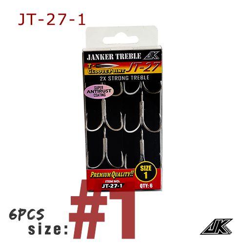 Jt-27-1-6pcs - Jk Jt 27 Triple Pêche Gris 2x Treble Hooks 1 Boîte Fish Tees T Glogrupoint Round Bend Super Antirouille Hameçons Mer Tackle