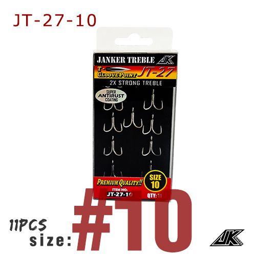 Jt-27-10-11pcs - Jk Jt 27 Triple Pêche Gris 2x Treble Hooks 1 Boîte Fish Tees T Glogrupoint Round Bend Super Antirouille Hameçons Mer Tackle