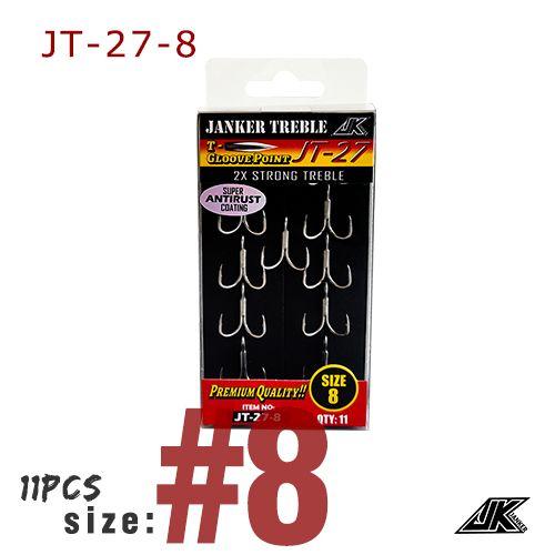Jt-27-8-11pcs - Jk Jt 27 Triple Pêche Gris 2x Treble Hooks 1 Boîte Fish Tees T Glogrupoint Round Bend Super Antirouille Hameçons Mer Tackle