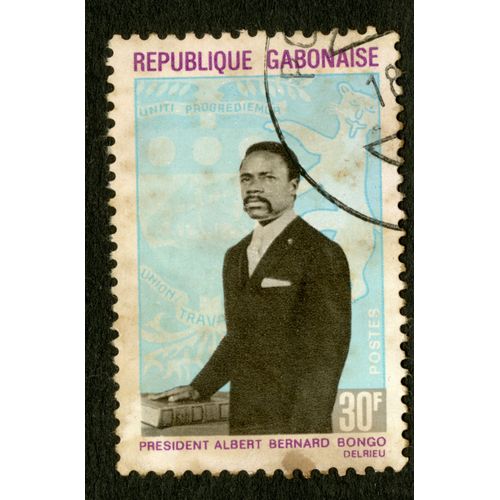 Timbre Oblitéré République Gabonaise, Président Albert Bernard Bongo, 30 F, Postes, Delrieu