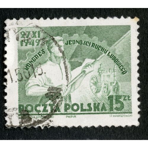 Timbre Oblitéré Poczta Polska, Kongres Jednosci Ruchu Ludowego 27 Xi 1949, 15 Zl,
