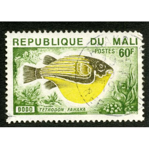 Timbre Oblitéré République Du Mali, Dodo, Tetrodon Fahaka, Postes, 60 F, Coumare, Haley