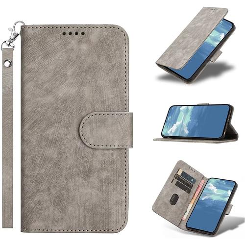 Coque Pour Xiaomi Poco X5/Redmi Note 12 5g,Protection Housse En Cuir Premium Pochette Rabat Portefeuille Clapet Magnétique Flip Étui Avec Béquille Et Fentes De Cartes,Antichoc Case-Gris