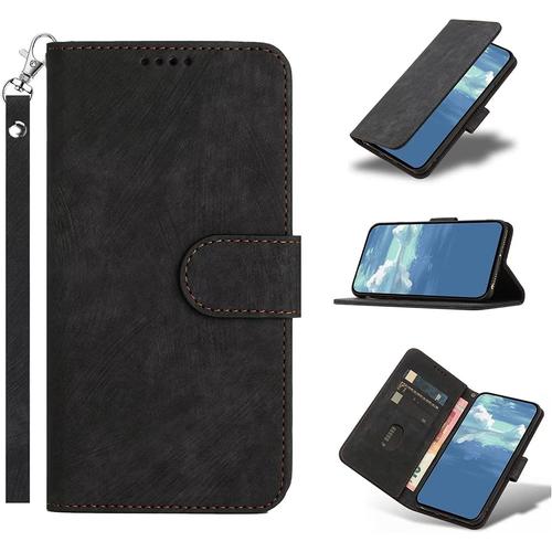 Coque Pour Honor 50 Se/Huawei Nova 9 Se,Protection Housse En Cuir Premium Pochette Rabat Portefeuille Clapet Magnétique Flip Étui Avec Béquille Et Fentes De Cartes,Antichoc Case-Noir