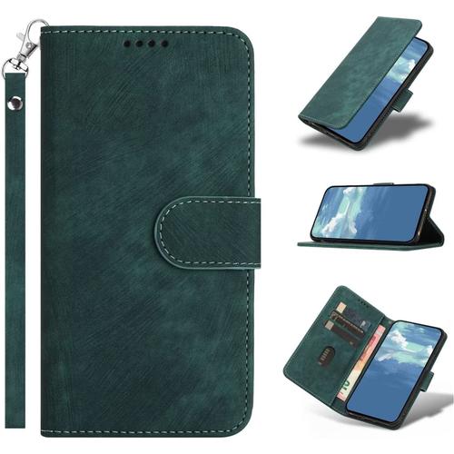 Coque Pour Honor 50 Se/Huawei Nova 9 Se,Protection Housse En Cuir Premium Pochette Rabat Portefeuille Clapet Magnétique Flip Étui Avec Béquille Et Fentes De Cartes,Antichoc Case-Vert