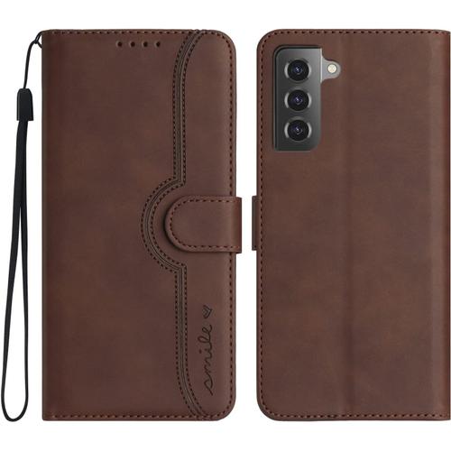 Rosbtib Coque Pour Samsung Galaxy S21 5g Premium Pu Portefeuille Étui En Cuir Housse De Protection Antichoc Flip Case Galaxy S21 - Marron