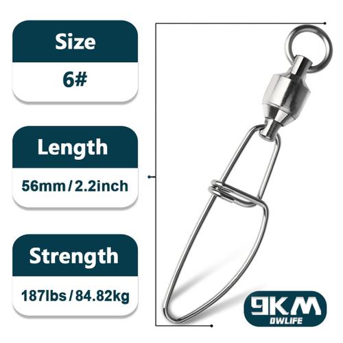 Paquet De 100 - Taille6 (187 Lb 56 Mm) - Pivots De Pêche, Roulement À Billes Roulant, Interlock Snap, Connecteur De Pivots De Pêche En Acier Inoxydable Cross Lock Snap