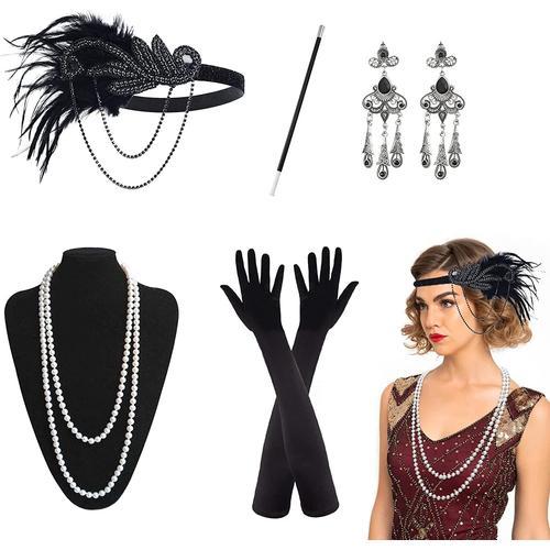 5 Pcs 1920s Accessoires, Femme Gatsby Accessoires, Accesoire Annee 20, 1920  Charleston Femme Costume, 20s Flapper Headpiece Charleston Déguisements  Accessoires Bandeau en Plumes