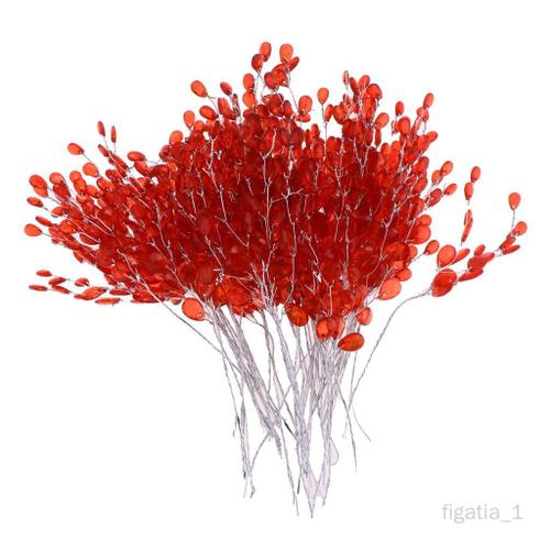 50 Pcs Cristal Bourgeon Branches Artificielles Brindilles de Fleurs pour La Fête de Mariage Décor À La Maison Floral Artisanat , rouge, 15cm rouge