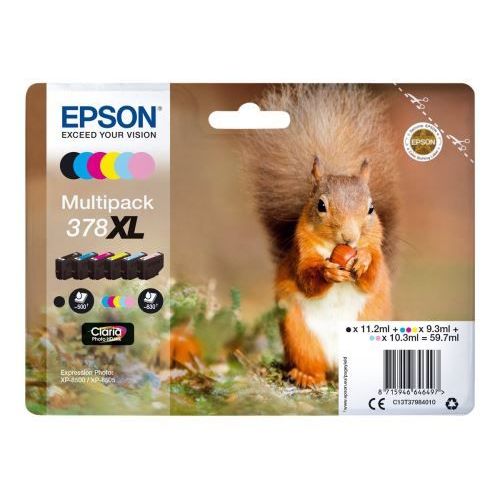 Epson 378XL Multipack - Pack de 6 - 59.7 ml - XL - noir, jaune, cyan, magenta, magenta clair, cyan clair - original - emballage coque avec alarme radioélectrique/ acoustique - cartouche d'encre -...