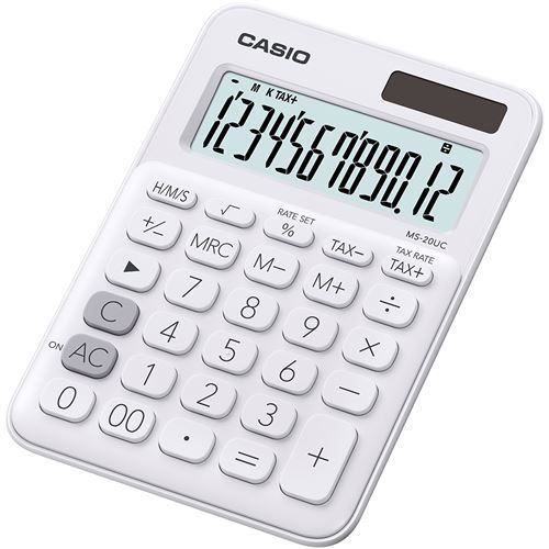 Calculatrice de bureau Casio MS-20UC 12 chiffres - blanc - alimentation batterie et solaire