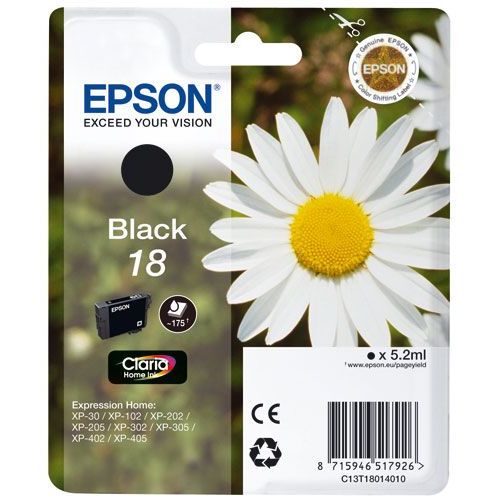 Epson 18 (Pâquerette) T1801 - Cartouche d'encre Noir originale - 5.2 ml