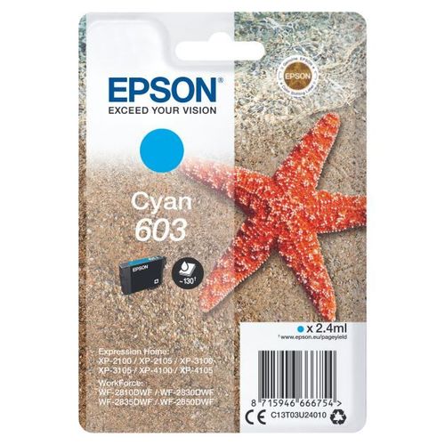 Epson 603 - 2.4 ml - cyan - original - emballage coque avec alarme radioélectrique/ acoustique - cartouche d'encre - pour Expression Home XP-2150, 2155, 3150, 3155, 4150, 4155; WorkForce WF-2820...