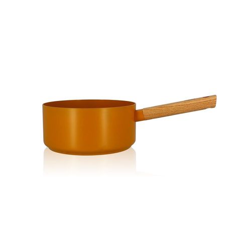 Casserolerie Ogo Casserole Ector 20 Cm En Aluminium Revetement Ceramique Jaune Avec Manche En Bois