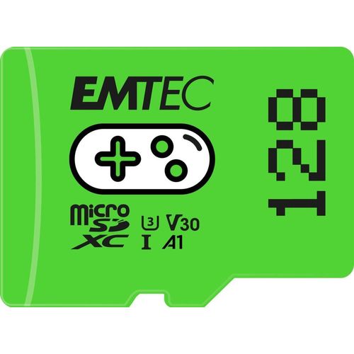 Emtec Gaming - Carte mémoire flash - 128 Go - A1 / Video Class V30 / UHS-I U3 - microSDXC UHS-I - vert