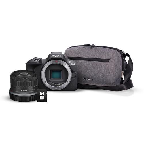 Appareil photo hybride Canon EOS R100 Noir + RF-S 18-45mm f/4.5-6.3 IS STM + Sac photo + carte SD 64 Go