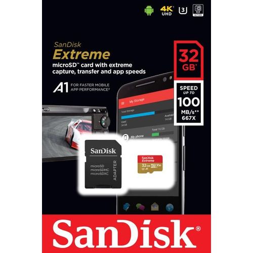 SanDisk Extreme PLUS - Carte mémoire flash (adaptateur microSDHC - SD inclus(e)) - 32 Go - A1 / Video Class V30 / UHS-I U3 - microSDHC UHS-I