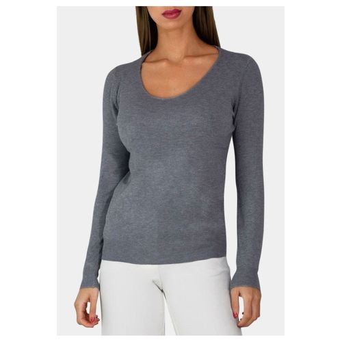 Pull Col V Gris Femme