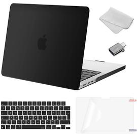 Coque Compatible avec MacBook Pro 14 Pouces 2023 2022 2021 M2 A2779 A2442  M1 Pro/Max Chip Touch ID, Coque Ridige&Protection Clavier&Protecteur  d'écran&Type C&Tissu en Microfibre, Noir