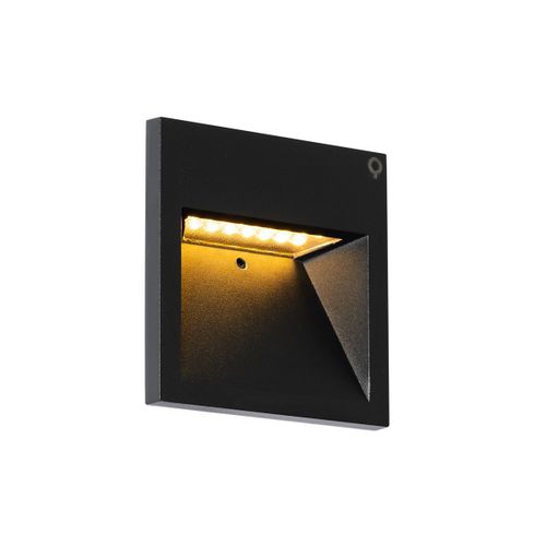 Qazqa Moderne Moderne Wandlamp Zwart Incl. Led - Gem 2 Aluminium /Verre Noir Carrã© / Extã©Rieur / Jardin / Luminaire / Lumiere / ÃClairage Led (Non Remplaã§Able) Max. 1 X 2.7 Watt