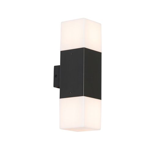 Qazqa Moderne Buiten Wandlamp Zwart Met Opale Kap 2-Lichts Ip44 - Denmark Plastique /Aluminium Blanc,Noir Oblongue / Extã©Rieur / Jardin / Luminaire / Lumiere / ÃClairage E27 Max. 2 X 15...