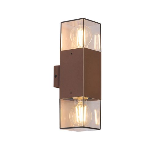 Qazqa Industriel Buiten Wandlamp Roestbruin Met Smoke Kap 2-Lichts Ip44 - Denmark Aluminium /Plastique Brun Rouille Oblongue / Extã©Rieur / Jardin / Luminaire / Lumiere / ÃClairage E27 Max....