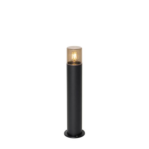 Qazqa Moderne Staande Buitenlamp Zwart Met Smoke Kap 50 Cm - Odense Aluminium /Plastique Gris,Noir Oblongue / Extã©Rieur / Jardin / Luminaire / Lumiere / ÃClairage E27 Max. 1 X 15 Watt