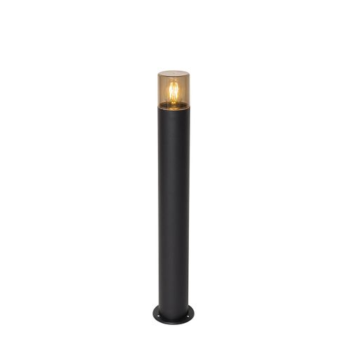 Qazqa Moderne Staande Buitenlamp Zwart Met Smoke Kap 70 Cm - Odense Aluminium /Plastique Gris,Noir Oblongue / Extã©Rieur / Jardin / Luminaire / Lumiere / ÃClairage E27 Max. 1 X 15 Watt