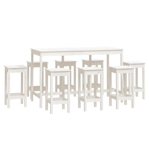 Vidaxl Ensemble De Bar 9 Pcs Blanc Bois De Pin Massif