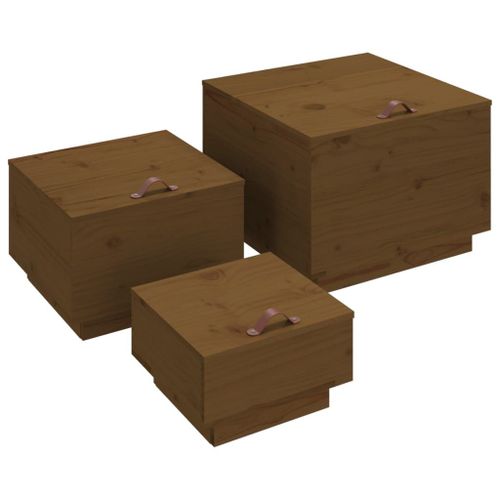 vidaXL Boîtes de rangement avec couvercles 3 pcs Marron miel