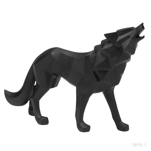 Figurine Loup Decoration Design, Statue en Resine Interieur Wolf, , Bureau, Vitrine, Jardin, Cadeau pour Amis, Membres de Famille Noir