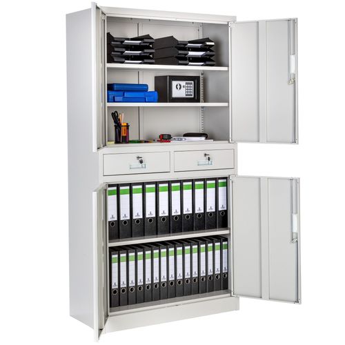 Armoire Métallique De Classement Avec 2 Tiroirs - Gris Clair