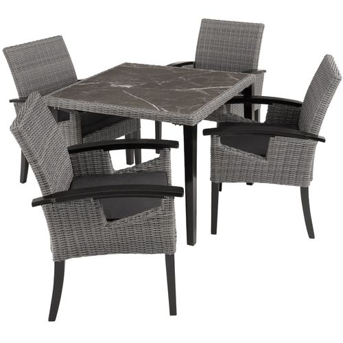 Table En Rotin Tarent Avec 4 Chaises Rosarno - Gris