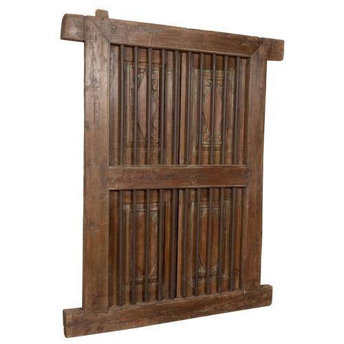 Porte Grille De Fenêtre En Bois Massif Et Fer Ancien Avec Cadre Intérieur Ou Extérieur