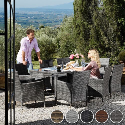 Salon De Jardin Monaco 8 Places Avec 2 Sets De Housses + Housse De Protection - Gris Clair