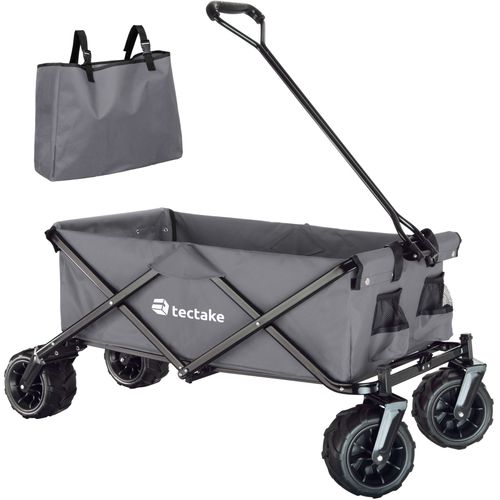 TECTAKE Chariot de Transport à Main, Chariot Pliable de Jardin, Remorque avec 1 Bâche et 4 Roues 114 cm x 51 cm x 48,5 cm Gris