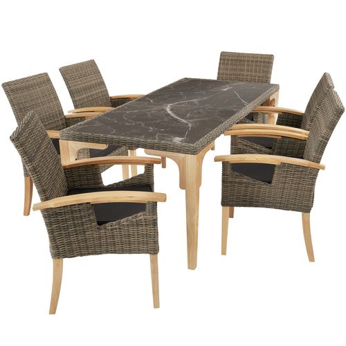 Table En Rotin Foggia Avec 6 Chaises Rosarno - Marron Naturel