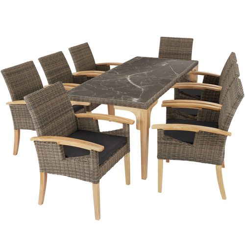 Table En Rotin Foggia Avec 8 Chaises - Marron Naturel