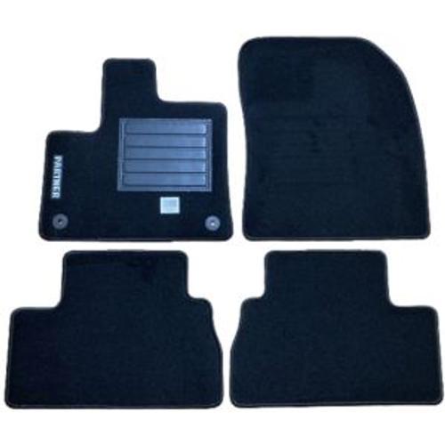 Kit 4 Tapis De Sol Auto Pour Peugeot Partner Vp/Fourgon Iii Depuis 2018 (K9), Avec Sigle Partner, Moquette Noire Et Clips, Neuf