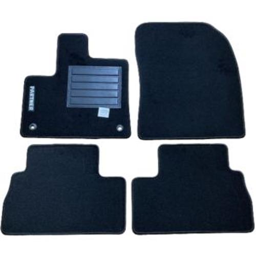 Kit 4 Tapis De Sol Auto Pour Peugeot Partner Vp/Fourgon Iii Depuis 2019, My2020 (K9), Avec Sigle Partner, Moquette Noire Et Clips, Neuf