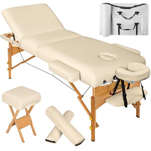 Set De Table De Massage 3 Zones Avec Rembourrage De 10cm Et Châssis En Bois - Beige