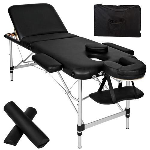 Table De Massage 3 Zones Avec Rembourrage De 5cm Et Châssis En Aluminium Et Rouleaux - Noir