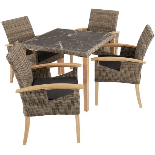 Table En Rotin Tarent Avec 4 Chaises Rosarno - Marron Naturel
