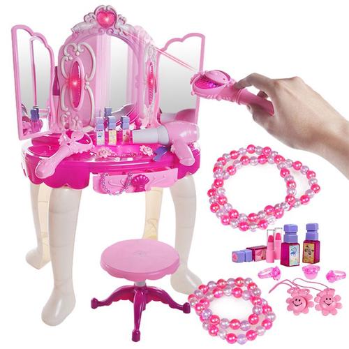 Lumières Led De Haute Qualité,Musique,Cosmétiques Pour Enfants,Coiffeuse,Rouge À Lèvres,Peigne À Ongles,Sèche-Cheveux,Maison De Jeu,Jouet Interactif,Cadeau Pour Bébé #B